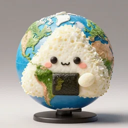 Planet Earth globe made of onigiri with cute faces, high detail, funny, 8k