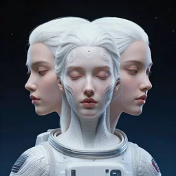 portrait of yael shelbia and kang seul - gi, venus squid astronaut, white hair, intricate design details. cyberpunk symmetrical facial, by ruan jia and beeple. smooth gradients, deep space.