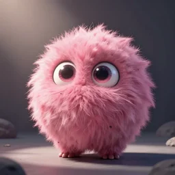 fuzzy cute pink furry wide-bright eyed adorable creature