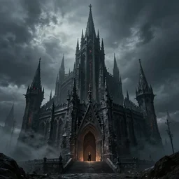A Dark castle of Lich King, in style of Richard Wright