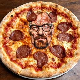a pizza with bits of walter white's corpse as the toppings, blood, human body pizza