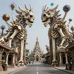 street view of a temple made of bones, fantasy landscape made of fractals facing each other, ultra realistic, wide angle, intricate details, the fifth element artifacts, highly detailed by peter mohrbacher, hajime sorayama, wayne barlowe, boris vallejo, aaron horkey, gaston bussiere, craig mullins
