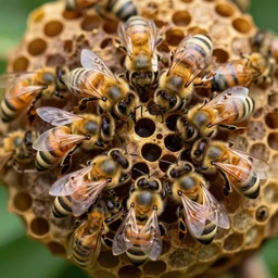 bees on honeycomb close up bees nest, cinematic epic award winning photography of the honeybee on nest
