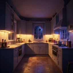 curved perspective digital art of a kitchen lights off from tim burtons nightmare before christmas by petros afshar
