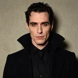 night portrait of a forty two year old british dead man vampire with slim features feeling confidant f / 1. 4