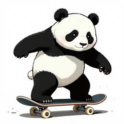 a panda riding a skateboard in the style of yoji shinkawa and ashley wood, splatters, detailed