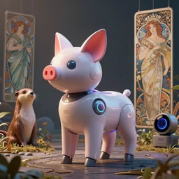 product photo of a futuristic stylized pet robot, kindchenschema, by artgerm and greg rutkowski and marc newson and zaha hadid, alphonse mucha, zaha hadid, samsung apple webcam, sci - fi, matte gloss neon, kitten pig otter fennec inspired. side view, volumetric light, detailed, octane render, midsommar