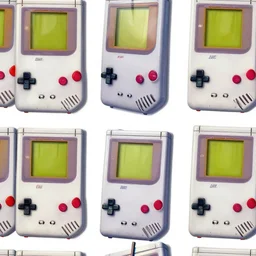 a seamless pattern of photorealistic elaborate and detailed gameboys by roy lichtenstein