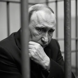a very sad fate of vladimir putin at his old age in prison. detailed black and white photo by professional photographer world press photo award