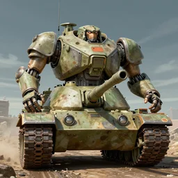 a anthromorphic humanoid tank in the style of Ralph McQuarrie/Syd Mead/John Berkey/Jean Giraud detailed realistic HD 8k High Resolution