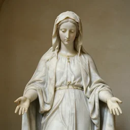 a marble statue of the virgin Mary,