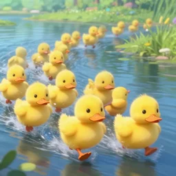 fluffy yellow ducklings racing exhuberantly down the river, a scene from the pixar movie duckling race | highly detailed | cinematic lighting | disney | anime aesthestic | award - winning | matte painting by anton fadeev and paul lehr and marc simonetti | pastel color palette | featured on artstation hq