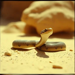 a misteriuos old film photography of a rare snake in the desert