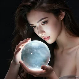 most beautiful woman gazing into a crystyal ball she is holding, hyper attractive, seductive, very complex, hyper - maximalist, overdetailed, legendary cinematic, archetype with timeless beauty breathtaking eyes, highly intricate, realism, perspicious detail, photorealistic, lifelike, dslr 8 k, unbeatable coherency, sakimichan, deviantart