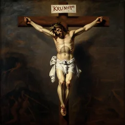 donald trump crucified in the style of christ crucified diego velazquez, a painting of donald trump being crucified