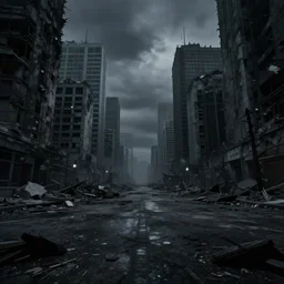 empty and dark city after a mysterious disaster, hyper realistic, 4 k, studio quality