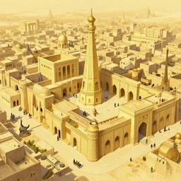 rich golden mixed arabian and medieval european city, by joe dever, lone wolf, drapes, temple, town hall, traps, painted by greg rutkowski