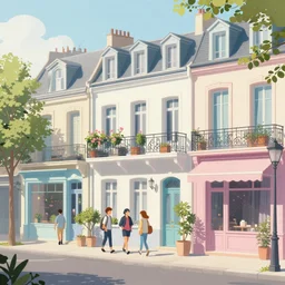pastel elegance in a trendy parisian suburb, extremely detailed, sharp focus, wide view, full body shot, smooth, digital illustration, by james jean, by rossdraws, frank franzzeta, mcbess, sakimichan, brosmin, danton fadeev, steve simpson