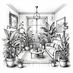 annotated highly, detailed and intricate, sketch of a room full of plants, marker concept art style rendering, concept art, half blueprint, trending on artstation, intricate details, center frame, annotations