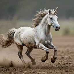 action photography, long shot, award winning macro photo of an ultra detailed intricate muddy unicorn running very fast on mud, dirt and dust, fast shutter speed, motion blur, tiny gaussian blur, highly detailed, highly intricate, depth of field, national geographic