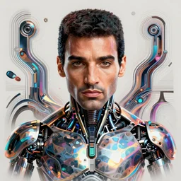 portrait of 1978 Freddie Mercury as a cyborg. intricate abstract. intricate artwork. by Tooth Wu, wlop, beeple, dan mumford. octane render, trending on artstation, greg rutkowski very coherent symmetrical artwork. cinematic, hyper realism, high detail, octane render, 8k, iridescent accents
