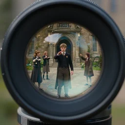sharp lens, detailed, still from a 2 0 1 9 sci fi 8 k movie, set in 1 8 5 0 in an alternate universe, mid distant shot of three students practicing magic, outside the school of magic, good special effects, wearing 1 8 5 0 s clothes, atmospheric lighting, in focus, reflective eyes, 3 5 mm macro lens, live action, nice composition