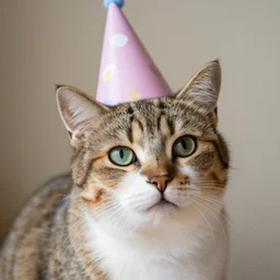 a cat in a party hat