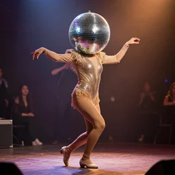 Sirenhead dancing on a disco stage, soft lighting, detailed,