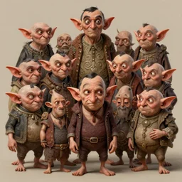 anthropomorphic highly detailed wide - angle group portrait of cute mr bean goblins looking funny, intricate, elegant, highly detailed goblin, digital painting, artstation, concept art, smooth, sharp focus, illustration, art by artgerm, bob eggleton, michael whelan, stephen hickman, richard corben, wayne barlowe, trending on artstation and greg rutkowski and alphonse mucha, 8 k