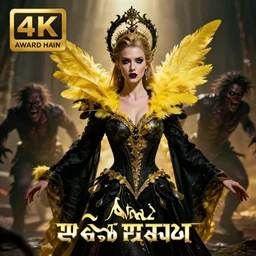 hyperrealistic hot portrait of high detail amber heard as a hive queen in ornate black robe yellow swan feathers as the mistress in fear and disguise being chased by horror. by jeremy mann, fantasy art, photo realistic, dynamic lighting, artstation, poster, volumetric lighting, 4 k, award winning, photo of the year