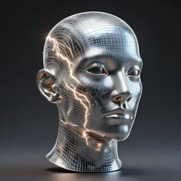 3 d render of a wireframe of an abstract human head, sculpture, chrometype, liquid metal, neotribal, raytraced, volumetric lightning, 8 k, by zhelong xu, tooth wu, wlop, ouchh and and innate studio