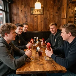 a group of lads having a banty time at the pub