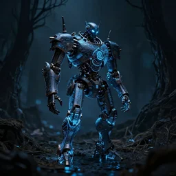 A medieval robot, darkness covers the land, the dark times, Visual Novel, Calligraphy, Cinematic, Macro, Exposure, Dichromatism, Overdimensional, 4k, Megapixel, Bezier Curve, Evil, Electroluminescent Display, Cinematic Lighting, Ambient Occlusion, Ray Tracing Reflections, by Agnes Lawrence Pelton
