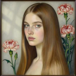beautiful face girl straight hair portrait, by gustave dore. back glass painting, carnation, encaustic painting, b - roll, establishing shot, dappled light, big blue eyes, passion, passionate look!, by artgerm, cushart krenz, greg rutkowski, italian style, mucha. art nouveau. gloomhaven, swirly vibrant ripples, gaudy colors, sharp edges. ultra clear detailed. 8 k. elegant, intricate, poster