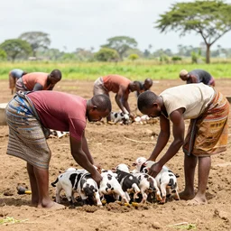 african farm workers harvesting newborns on a farm