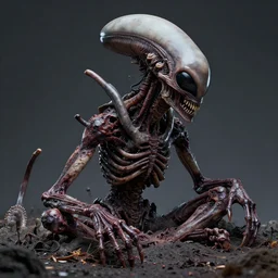 photo of a knolling of the dismembered body of a terrifying alien