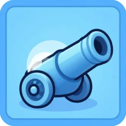 a cute chubby cannon, stylized, digital art, blue scheme, mobile game