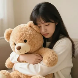 a girl hugging a teddy bear