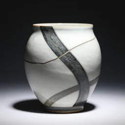 study of shino ceramics with bold innovative organic shape, individual piece kintsugi, black background, bokeh, studio lighting, hard lighting