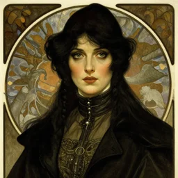 beautiful portrait of yennefer of vengerberg by alphonse mucha, film noir, 1 9 2 0 s, very detailed, low key, masterful