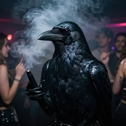 a rave of ravens, claustrophobic, party, a lot of smoke, hyper - realistic