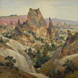 The ancient valley of the gods, matte photo by Zhang Zeduan and WU Hsiu-Ming, digital artwrender by Anton Pevzner, oil on canvas by Ivan Shishkin, digital art by Leonid Fruhstorfer