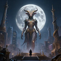 by par olofsson and tristan eaton, visually stunning, cinematic, ultra realistic, hyper realism, 1 2 k, epic, octane render, unreal engine, vfx, maya, mystic dreams : lunar oracle, ornate creature : frames from the city 🌃