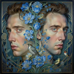breathtaking detailed concept art painting art deco pattern of nicolas cage faces amalmation light - blue flowers with anxious piercing eyes and blend of flowers and birds, by hsiao - ron cheng and john james audubon, bizarre compositions, exquisite detail, extremely moody lighting, 8 k