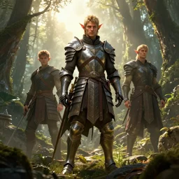 standing elf with armor of rivendel, epic masterpiece of cinematographic hyperrealism, realistic shaded lighting poster by craig mallismo, artgerm, jeremy lipkin and michael garmash, unreal engine, radiant light, detailed and intricate environment, digital art, art station trends