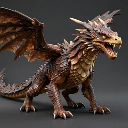 medium sized brown feathered wyvern that stands on 2 legs with razor sharp teeth and sharp claws, extremely detailed, 4 k