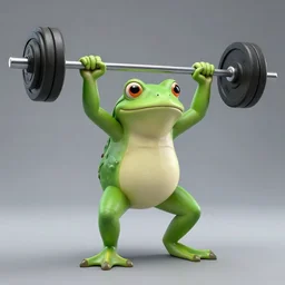 A frog lifting weights at the gym, studio photography