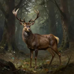 old stag in magistral forest, 8 k resolution matte fantasy painting, cinematic lighting, deviantart artstation, jason felix steve argyle tyler jacobson peter mohrbacher