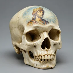 A skull with a painting of jupiter on it