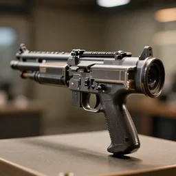 high quality presentation photo of a very detailed retro model ray gun, photography 4k, f1.8 anamorphic, bokeh, 4k, Canon, Nikon